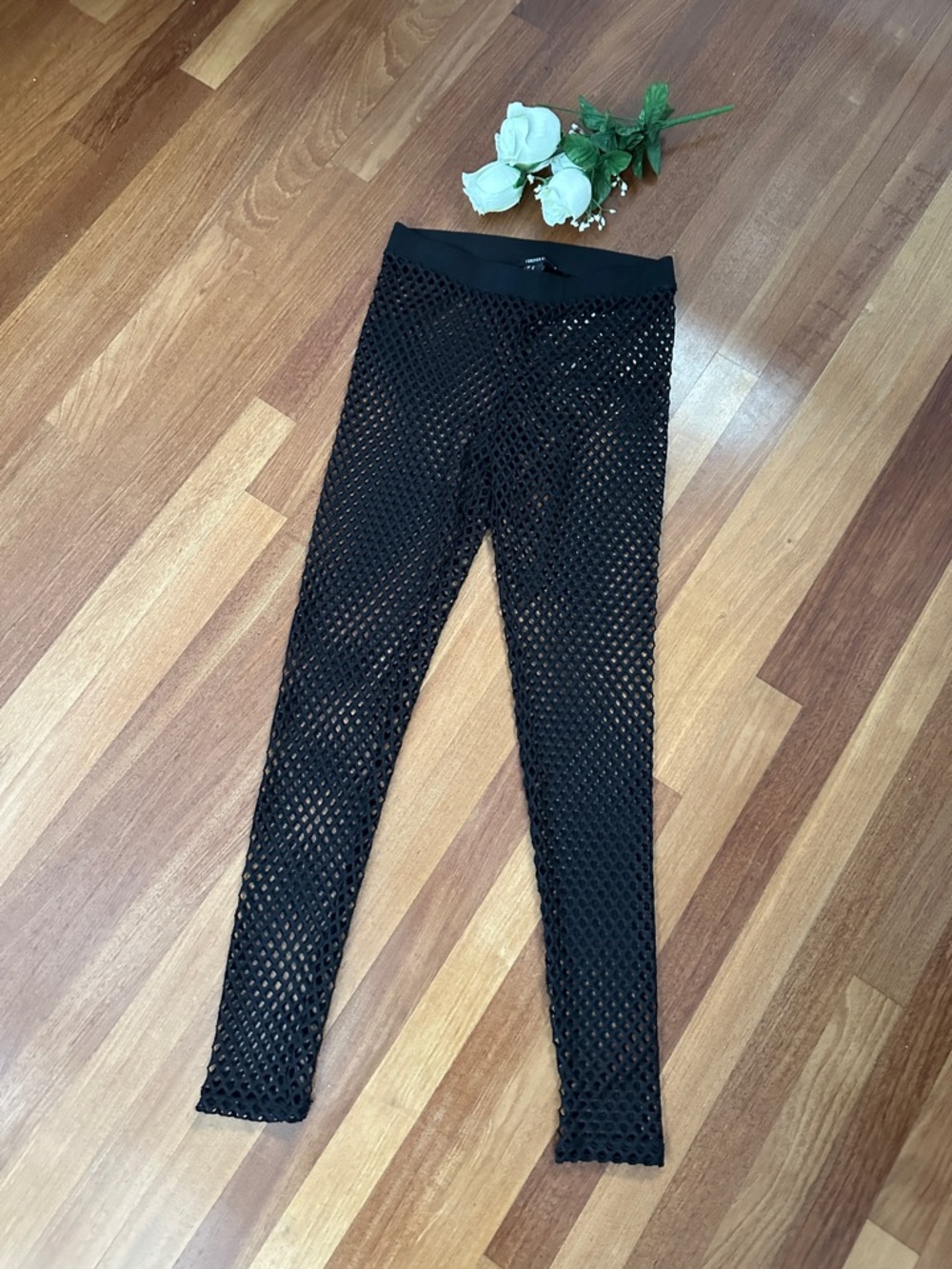 Black Mesh Overlay Leggings for Women swim